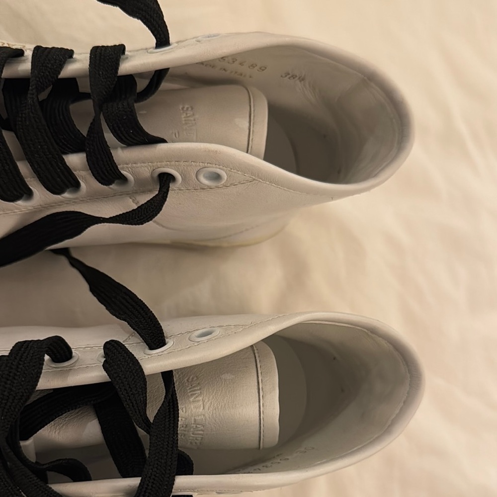 Saint Laurent White and Black Leather Sneakers - Picture 2 of 3